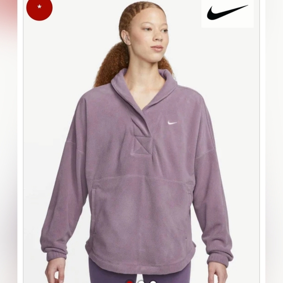 NIKE Women's Super Soft Shawl Collar Fleece Pullover Kangaroo Pocket Mauve Small - Picture 1 of 11